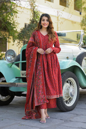Laalima Floral Anarkali Cotton Suit