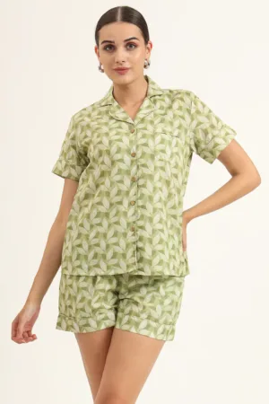 Olive Leaf Pure Cotton Nightwear Set