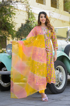 Sunheri Phool Anarkali Suit Set