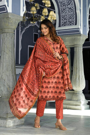 Amber Rust Floral Printed Suit Set