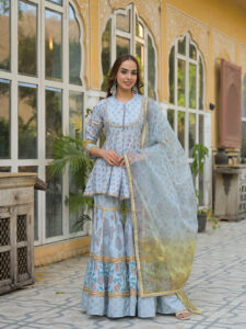 Powder Blue Printed Sharara Suit