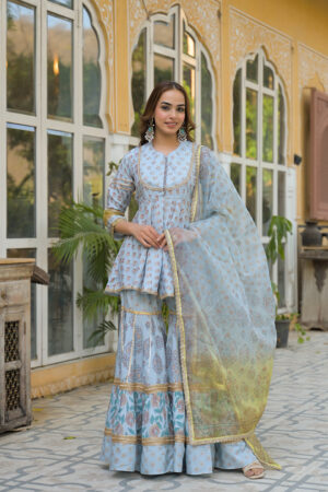 Powder Blue Printed Sharara Suit