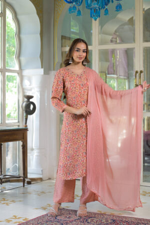 Peach Phoolwari Charm Suit Set