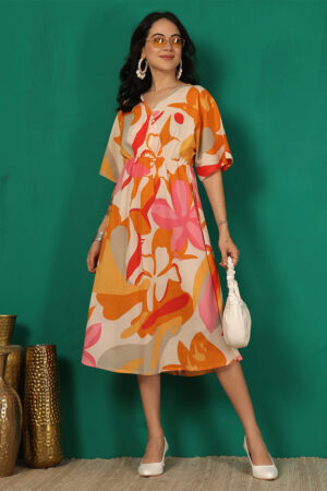 Multicolor Abstract Cotton Dress