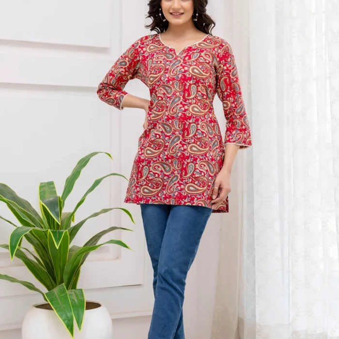 Red Paisley Royale Short Kurta