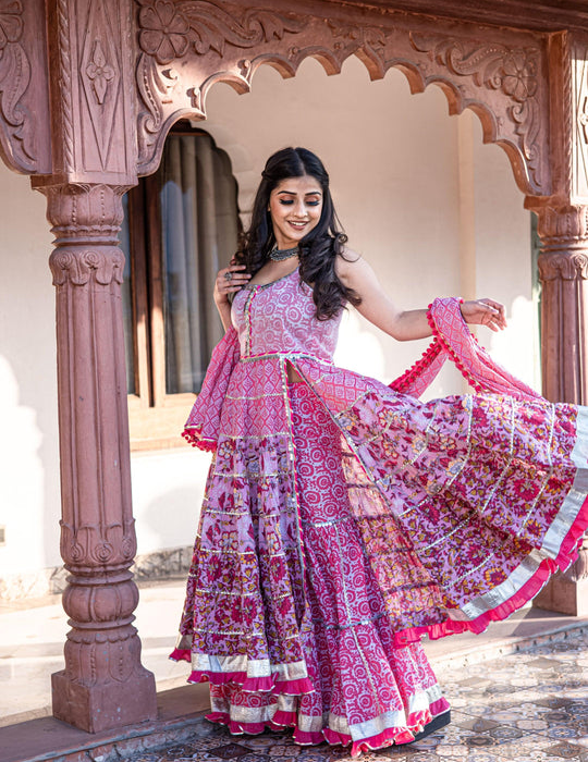Peony Floral Anarkali Sharara Suit