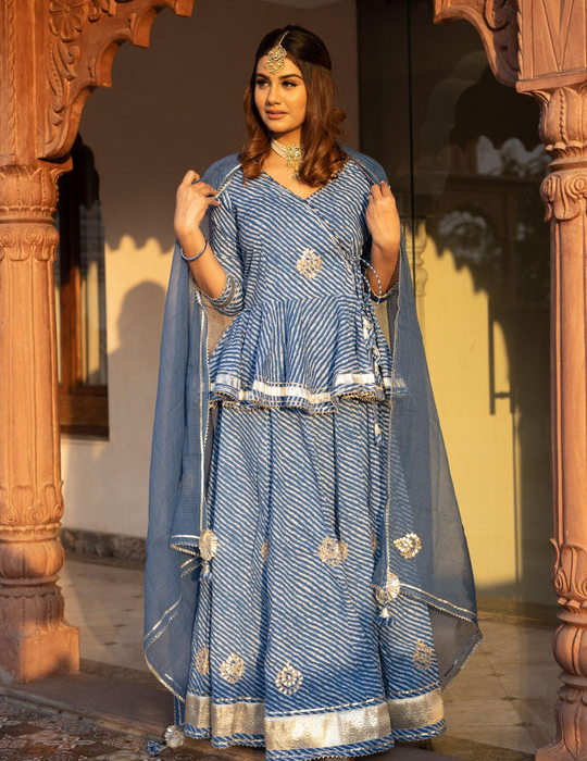 Royal Blue Gotta Patti Leheriya Dupatta Set