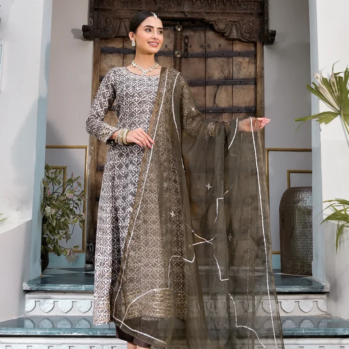 Earthy Floral Anarkali Suit Set