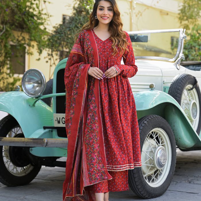 Laalima Floral Anarkali Cotton Suit