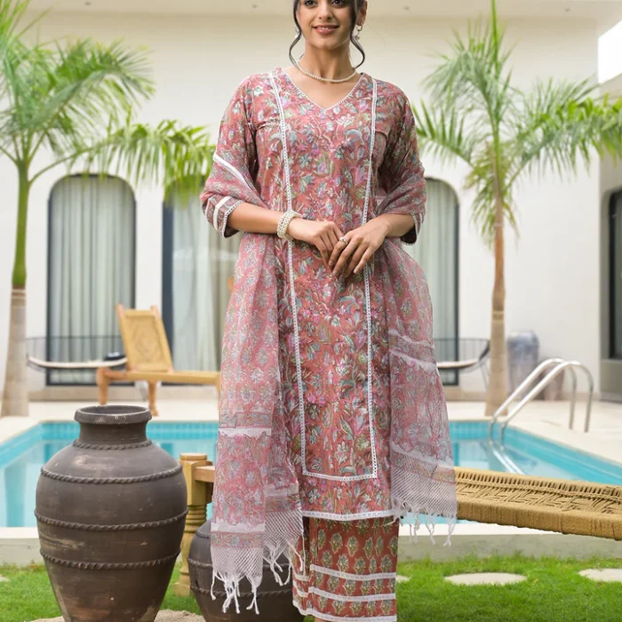 Maroon Floral Printed Dupatta Set