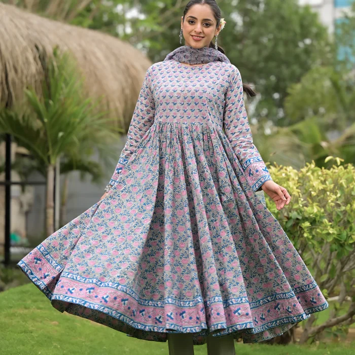 Pushpanjali Block Print Anarkali Set