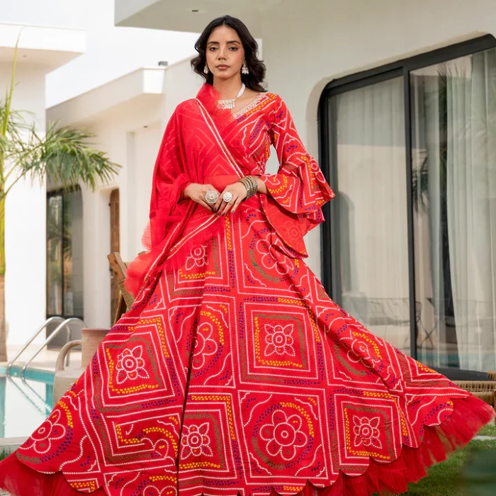 Red Festive Bandhani Lehenga Choli