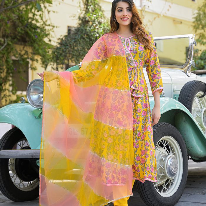 Sunheri Phool Anarkali Suit Set