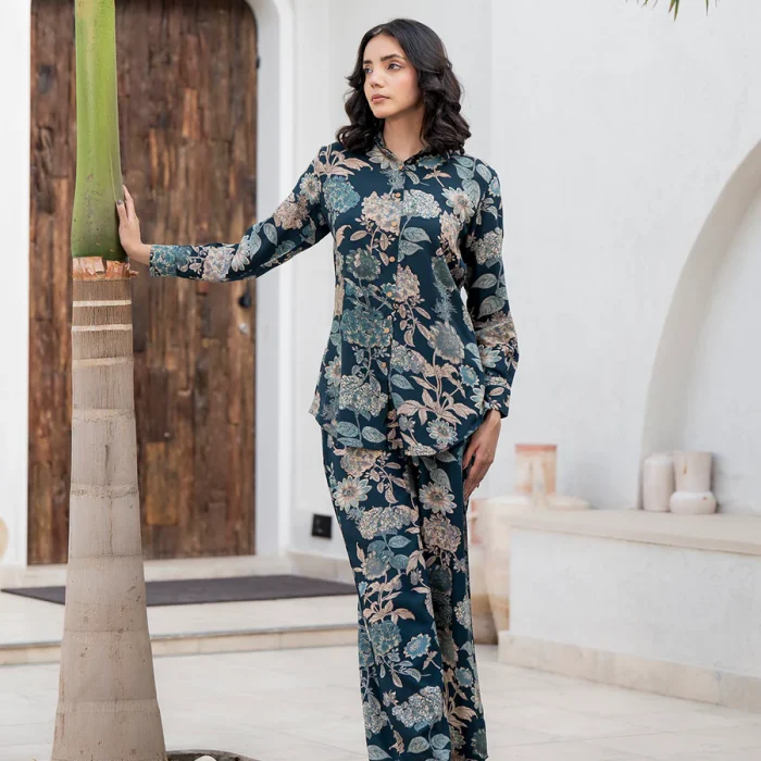Elegant Bottle Green Floral Co-Ord Set
