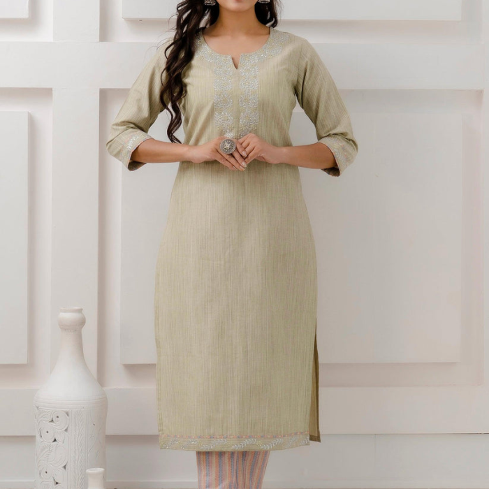 Olive Green Handloom Cotton Kurta Pant