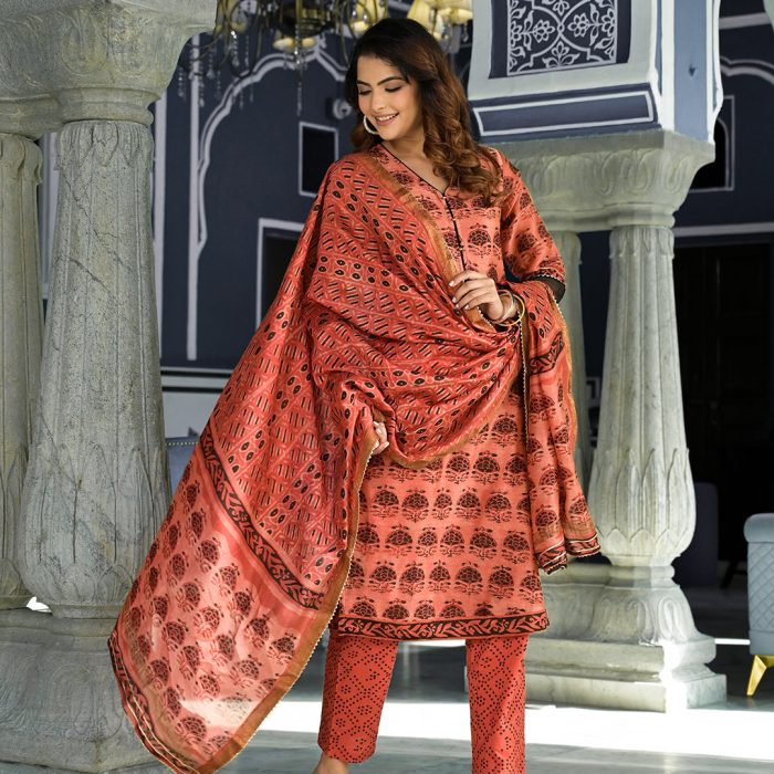 Amber Rust Floral Printed Suit Set