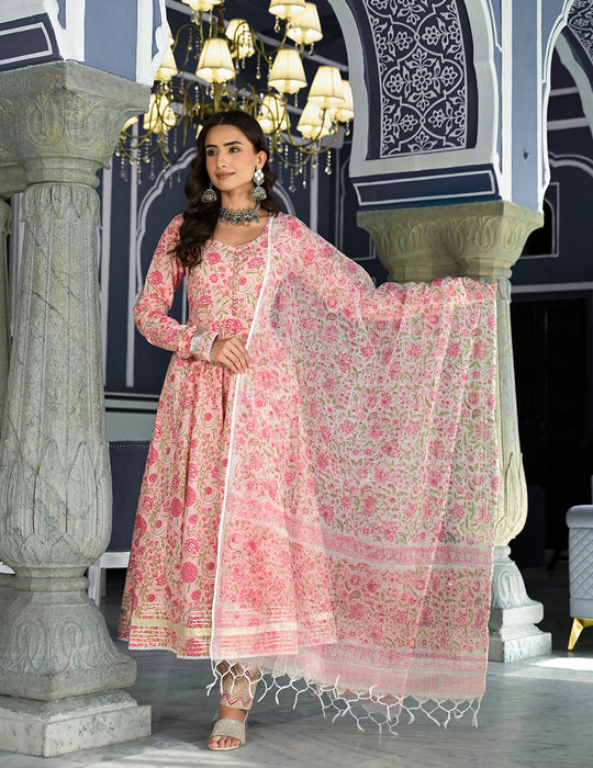 Festive Pink Floral Flare Anarkali Suit