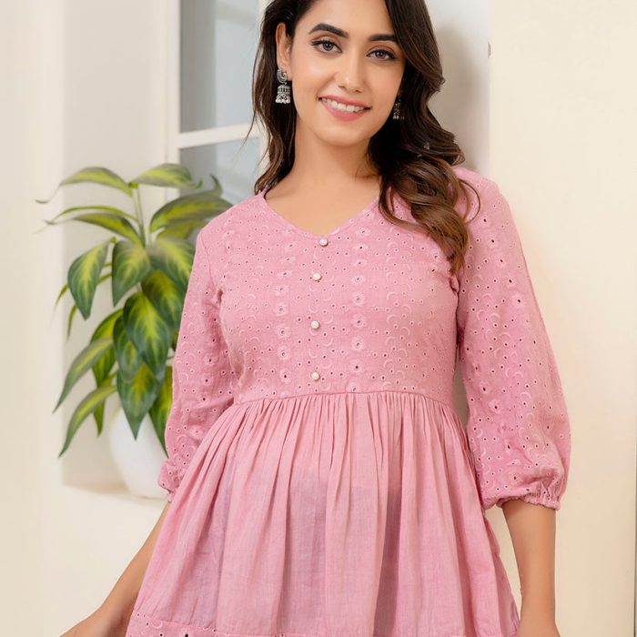 Pink Blush Schiffli Peplum