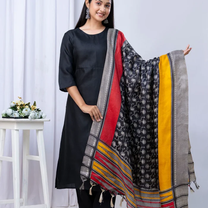 Timeless Black Suit Floral Printed Dupatta