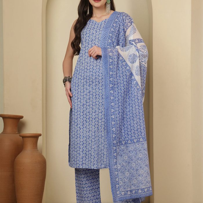 Ekaant Sleeveless Floral Cotton Suit Set
