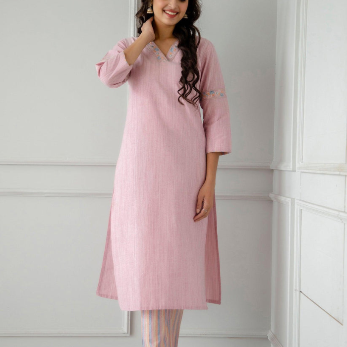 Handloom Cotton Kurta with mirror work