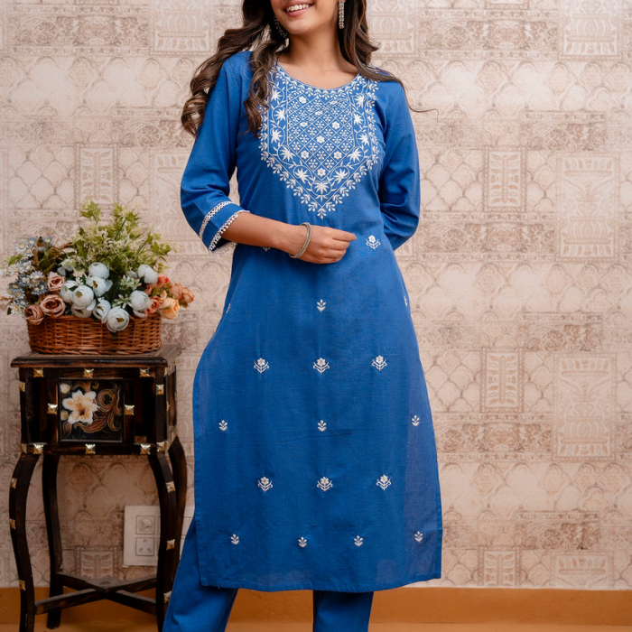 Embroidered Kurta And Lace Pants Set