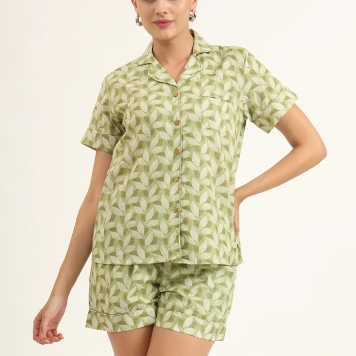 Olive Leaf Pure Cotton Nightwear Set