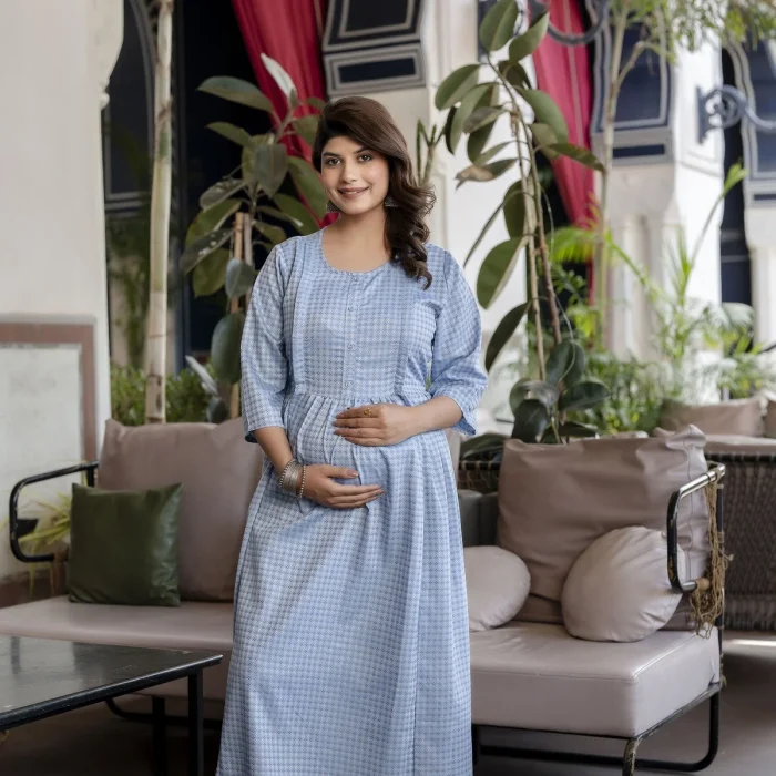 Blue Gridlock Maternity Dress