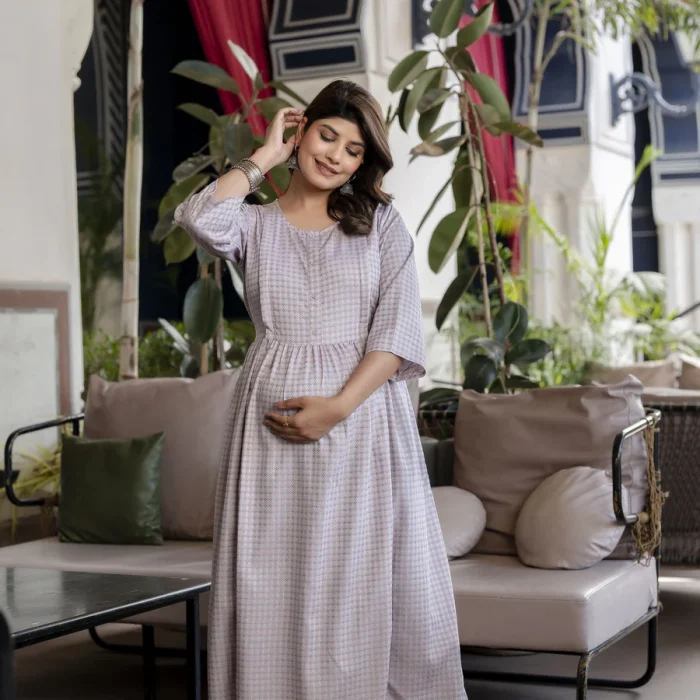 Taupe Gridlock Maternity Dress
